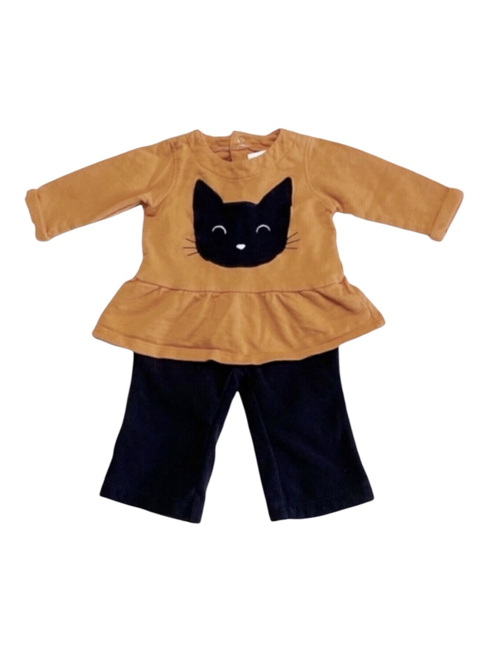 Carter's Halloween black cat peplum & fleece pants 3 months